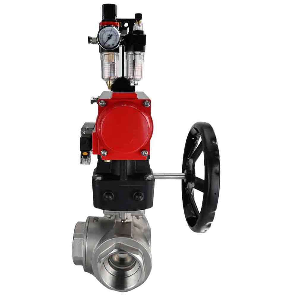 Stainless steel ball valve Elephant 3h-l-rpss316200mm-iso-pnevpr-da-rasp-24v-hdm-atu, body material - stainless steel AISI 316, ball material - stainless steel AISI 316, seal - PTFE, pneumatic actuator operated