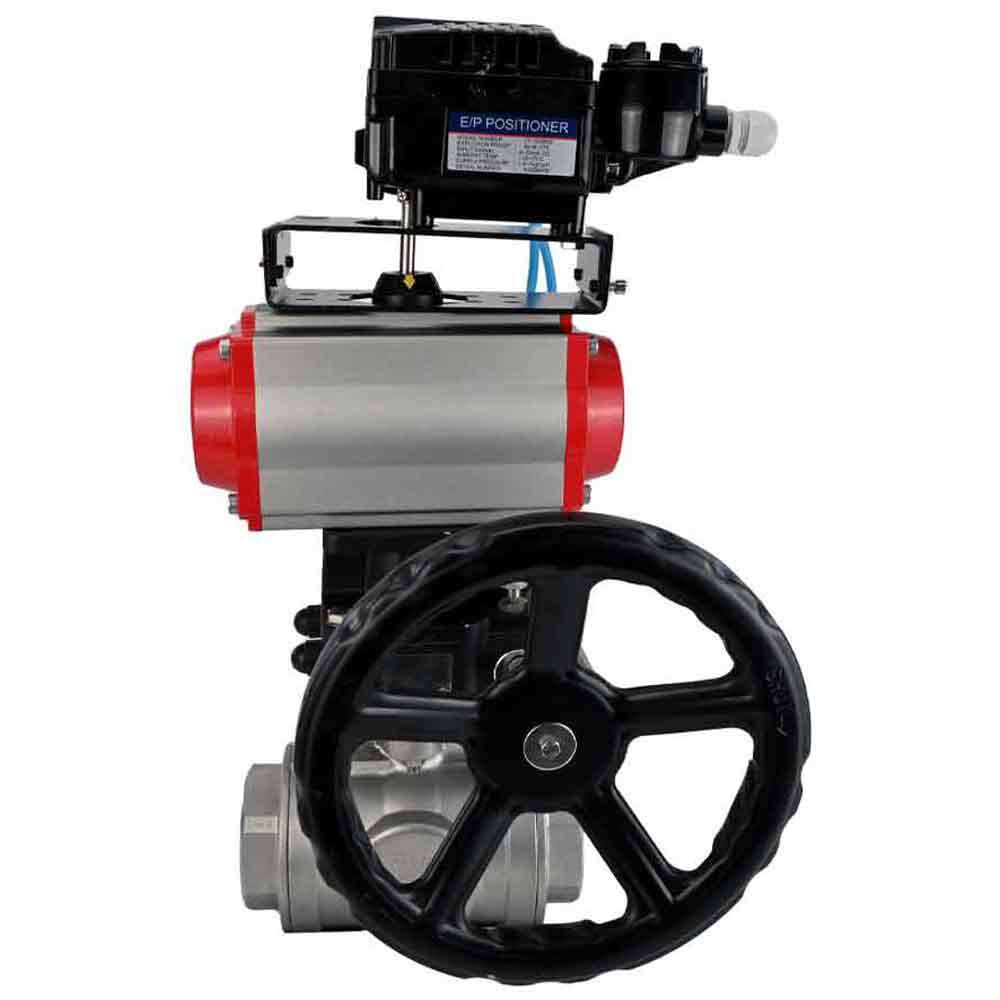 Stainless steel ball valve Elephant 3h-l-rpss316200mm-iso-pnevpr-da-hdm-epp-boz, body material - stainless steel AISI 316, ball material - stainless steel AISI 316, seal - PTFE, pneumatic actuator operated