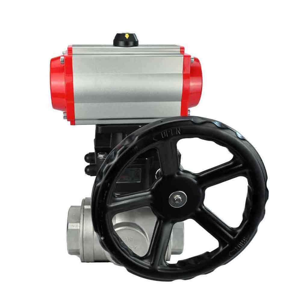 Stainless steel ball valve Elephant 3h-l-rpss316200mm-iso-pnevpr-da-hdm, body material - stainless steel AISI 316, ball material - stainless steel AISI 316, seal - PTFE, pneumatic actuator operated