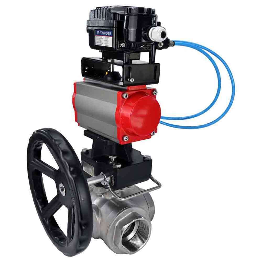 Stainless steel ball valve Elephant 3h-l-rpss316200mm-iso-pnevpr-da-hdm-epp-boz, body material - stainless steel AISI 316, ball material - stainless steel AISI 316, seal - PTFE, pneumatic actuator operated