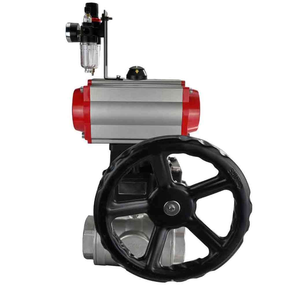 Stainless steel ball valve Elephant 3h-l-rpss316200mm-iso-pnevpr-da-rasp-24v-hdm-atu, body material - stainless steel AISI 316, ball material - stainless steel AISI 316, seal - PTFE, pneumatic actuator operated