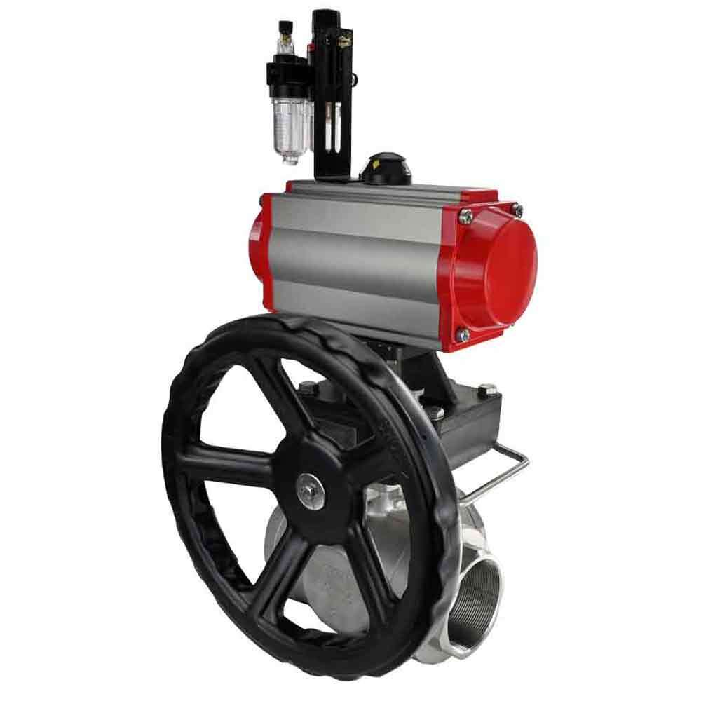 Stainless steel ball valve Elephant 3h-l-rpss316200mm-iso-pnevpr-da-rasp-24v-hdm-atu, body material - stainless steel AISI 316, ball material - stainless steel AISI 316, seal - PTFE, pneumatic actuator operated