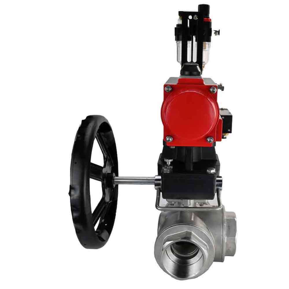 Stainless steel ball valve Elephant 3h-l-rpss316200mm-iso-pnevpr-da-rasp-24v-hdm-atu, body material - stainless steel AISI 316, ball material - stainless steel AISI 316, seal - PTFE, pneumatic actuator operated