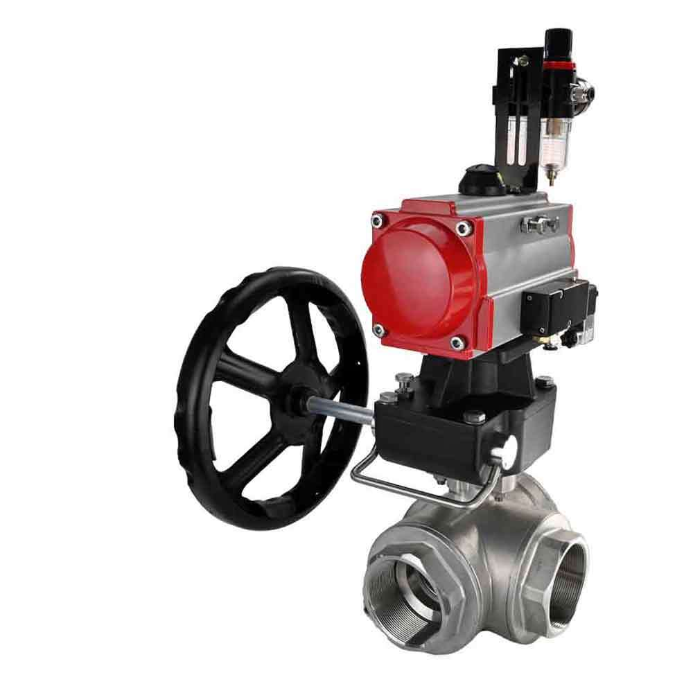 Stainless steel ball valve Elephant 3h-l-rpss316200mm-iso-pnevpr-da-rasp-24v-hdm-atu, body material - stainless steel AISI 316, ball material - stainless steel AISI 316, seal - PTFE, pneumatic actuator operated