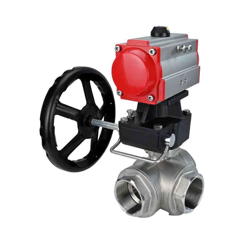 Stainless steel ball valve Elephant 3h-l-rpss316200mm-iso-pnevpr-da-hdm, body material - stainless steel AISI 316, ball material - stainless steel AISI 316, seal - PTFE, pneumatic actuator operated