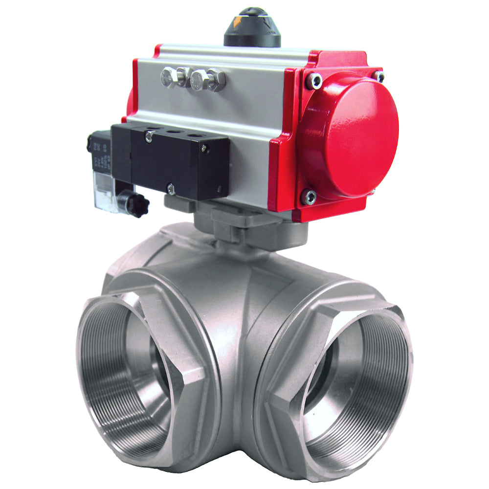Stainless steel ball valve Elephant 3h-l-rpss316200mm-iso-pnevpr-da-rasp-110/220v, body material - stainless steel AISI 316, ball material - stainless steel AISI 316, seal - PTFE, pneumatic actuator operated