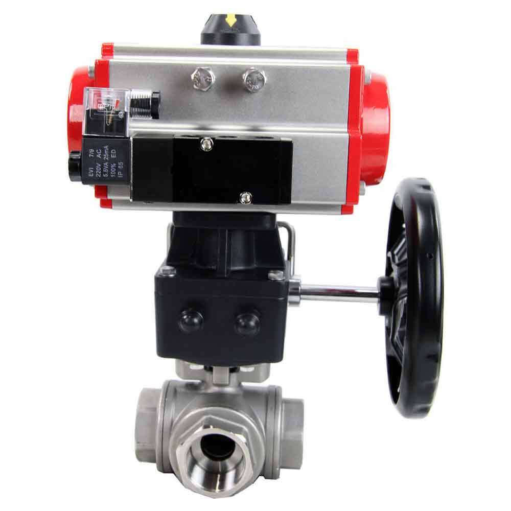 Stainless steel ball valve Elephant 3h-l-rpss316200mm-iso-pnevpr-da-rasp-110/220v-hdm, body material - stainless steel AISI 316, ball material - stainless steel AISI 316, seal - PTFE, pneumatic actuator operated