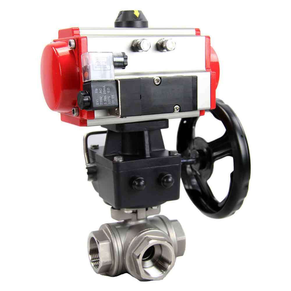 Stainless steel ball valve Elephant 3h-l-rpss316200mm-iso-pnevpr-da-rasp-110/220v-hdm, body material - stainless steel AISI 316, ball material - stainless steel AISI 316, seal - PTFE, pneumatic actuator operated
