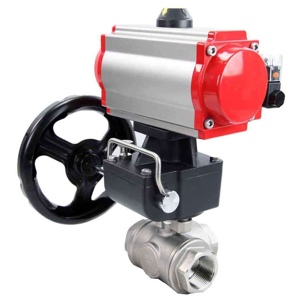 Stainless steel ball valve Elephant 3h-l-rpss316200mm-iso-pnevpr-da-rasp-110/220v-hdm, body material - stainless steel AISI 316, ball material - stainless steel AISI 316, seal - PTFE, pneumatic actuator operated