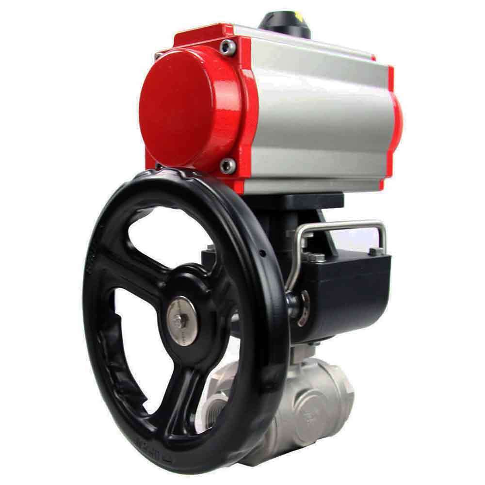 Stainless steel ball valve Elephant 3h-l-rpss316200mm-iso-pnevpr-da-rasp-110/220v-hdm, body material - stainless steel AISI 316, ball material - stainless steel AISI 316, seal - PTFE, pneumatic actuator operated