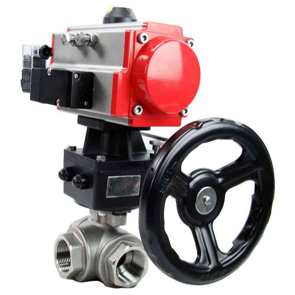 Stainless steel ball valve Elephant 3h-l-rpss316200mm-iso-pnevpr-da-rasp-24v-hdm, body material - stainless steel AISI 316, ball material - stainless steel AISI 316, seal - PTFE, pneumatic actuator operated