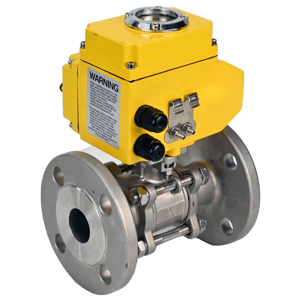 Stainless steel ball valve Elephant BVFPT-ISO,316,180 three-part, body material - stainless steel SS316, seal - PTFE, flanged, full port, electric actuator Elephant-003 24 V