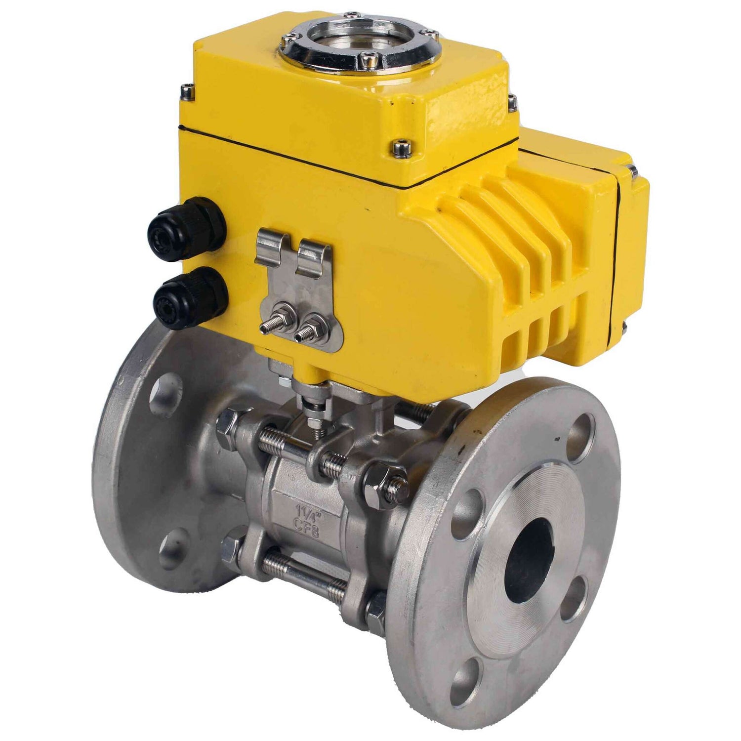 Stainless steel ball valve Elephant BVFPT-ISO,316,180 40 bar three-part, body material - stainless steel SS316, seal - PTFE, flanged, full port, electric actuator Elephant-003 220 V