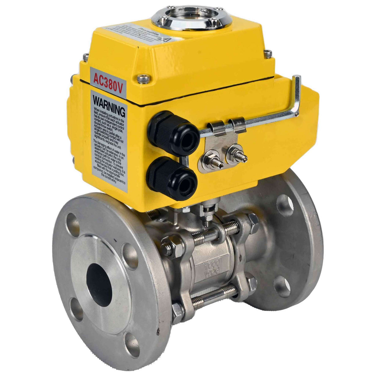 Stainless steel ball valve Elephant ksfpt-316-180-380v, body material - stainless steel AISI 316, ball material - stainless steel AISI 316, seal - PTFE, electric actuator operated