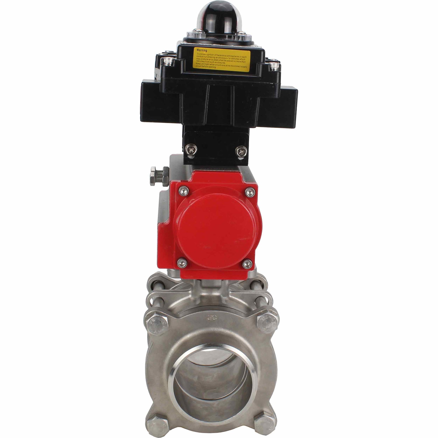 Stainless steel ball valve Elephant BVPP 316,200-ISO 63 bar SS316 full port, for welding, body material - stainless steel, pneumatic actuator Elephant DA, limit switch block APL-410N EX