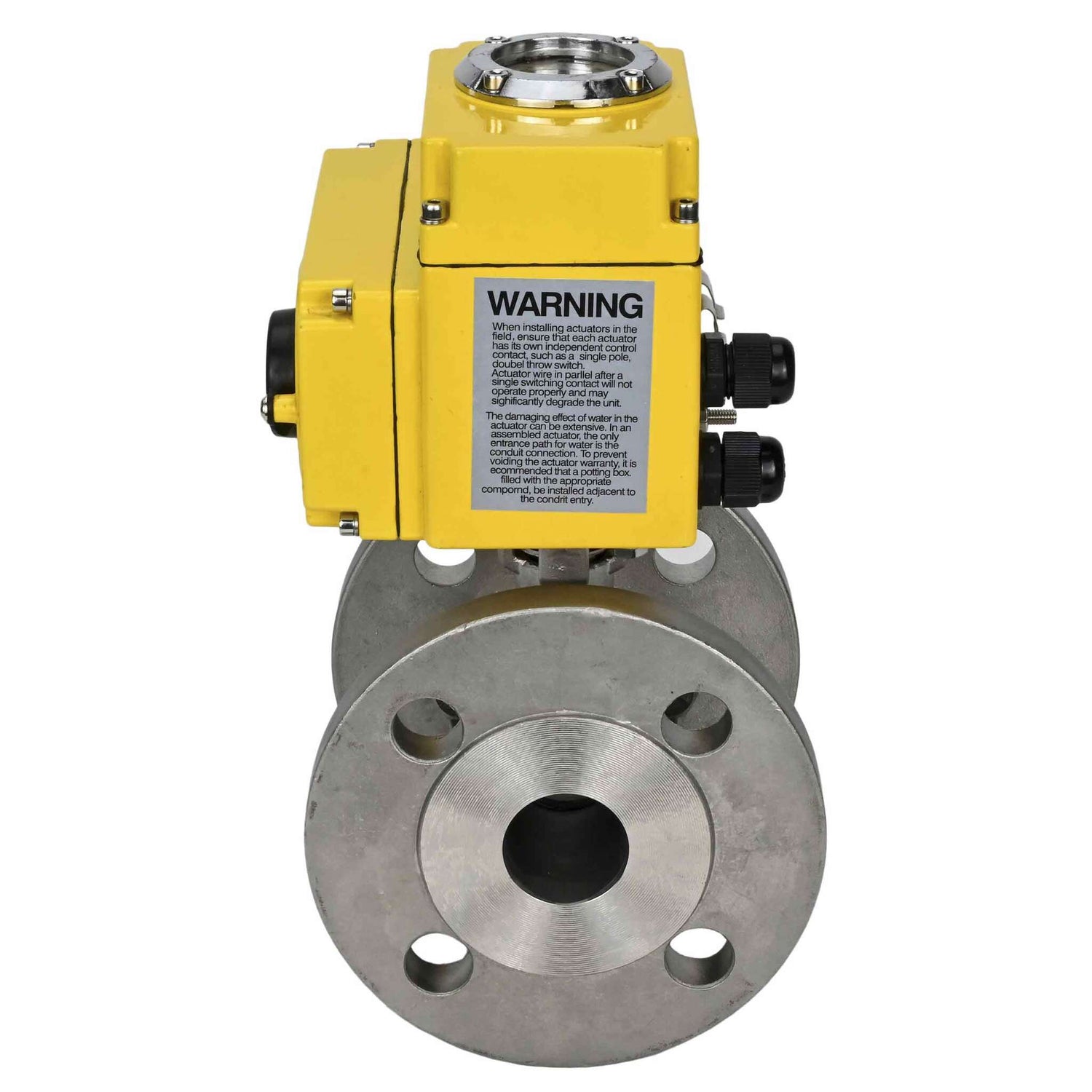 Stainless steel ball valve Elephant BV3232P-FP-F, body material - stainless steel AISI 316, seal - PTFE, full port, flanged, electric actuator Elephant 380 V