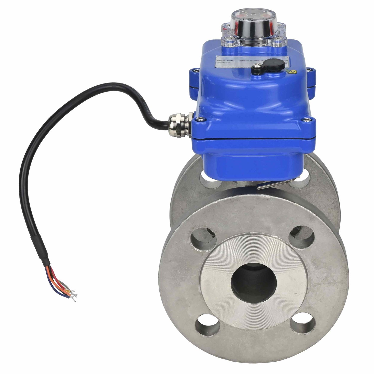Stainless steel ball valve Elephant BV3232P-FP-F, body material - stainless steel AISI 316, seal - PTFE, full port, flanged, electric actuator Elephant 003 blue 24 V