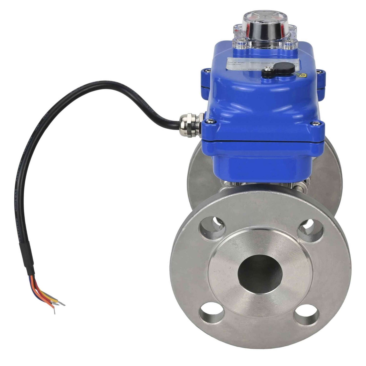 Stainless steel ball valve Elephant BVFPT-ISO,316,180 three-part, body material - stainless steel SS316, seal - PTFE, flanged, full port, electric actuator Elephant 003 blue 24 V