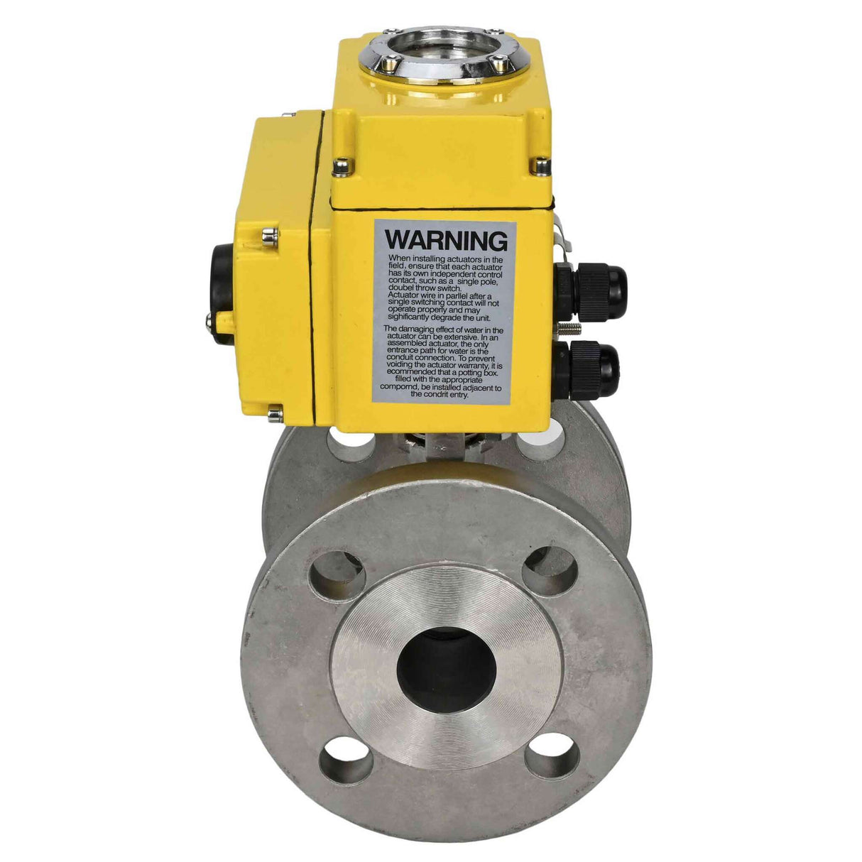 Stainless steel ball valve Elephant BV3232P-FP-F, body material - stainless steel AISI 316, seal - PTFE, full port, flanged, electric actuator Elephant 220 V