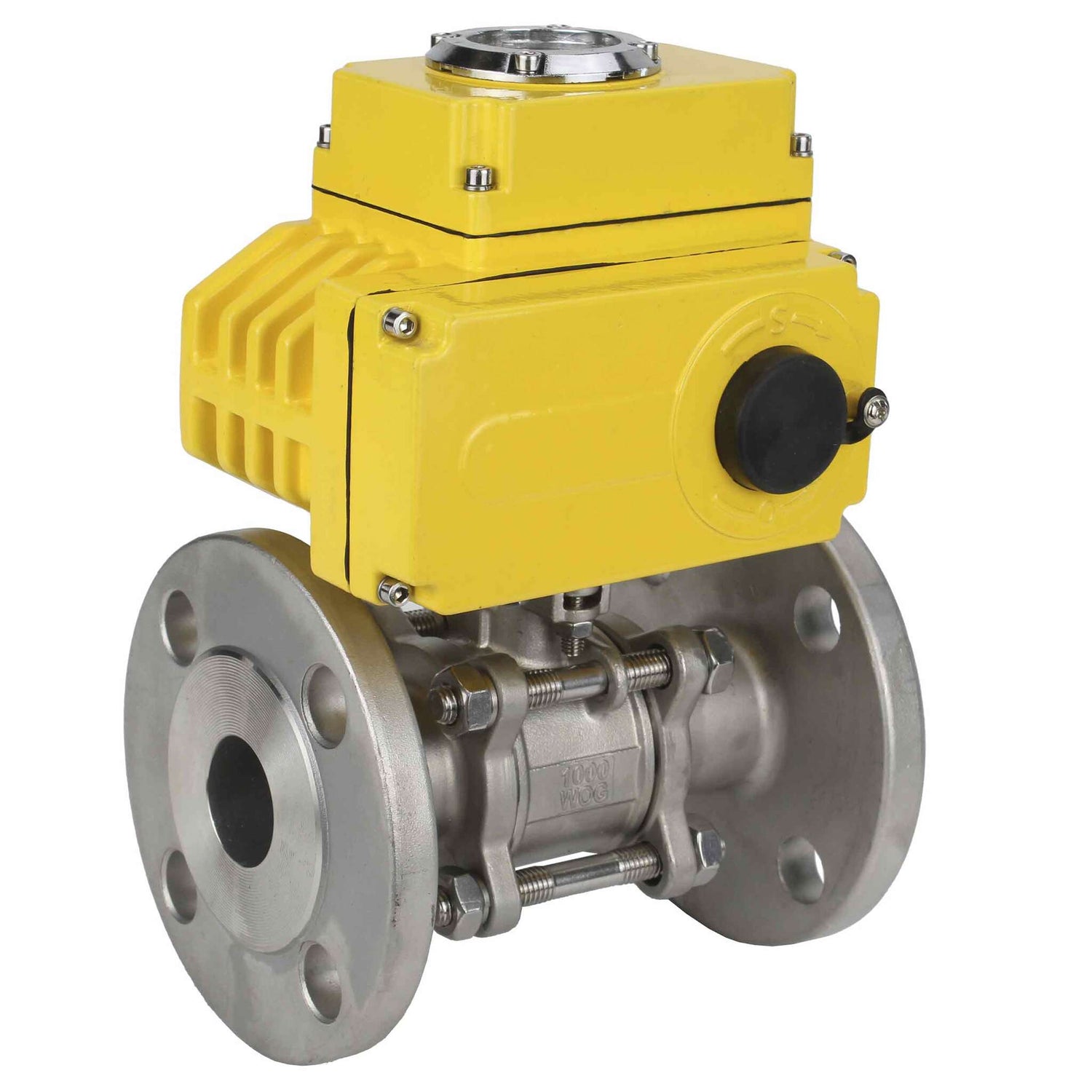 Stainless steel ball valve Elephant BVFPT-ISO,316,180 40 bar three-part, body material - stainless steel SS316, seal - PTFE, flanged, full port, electric actuator Elephant-003 220 V