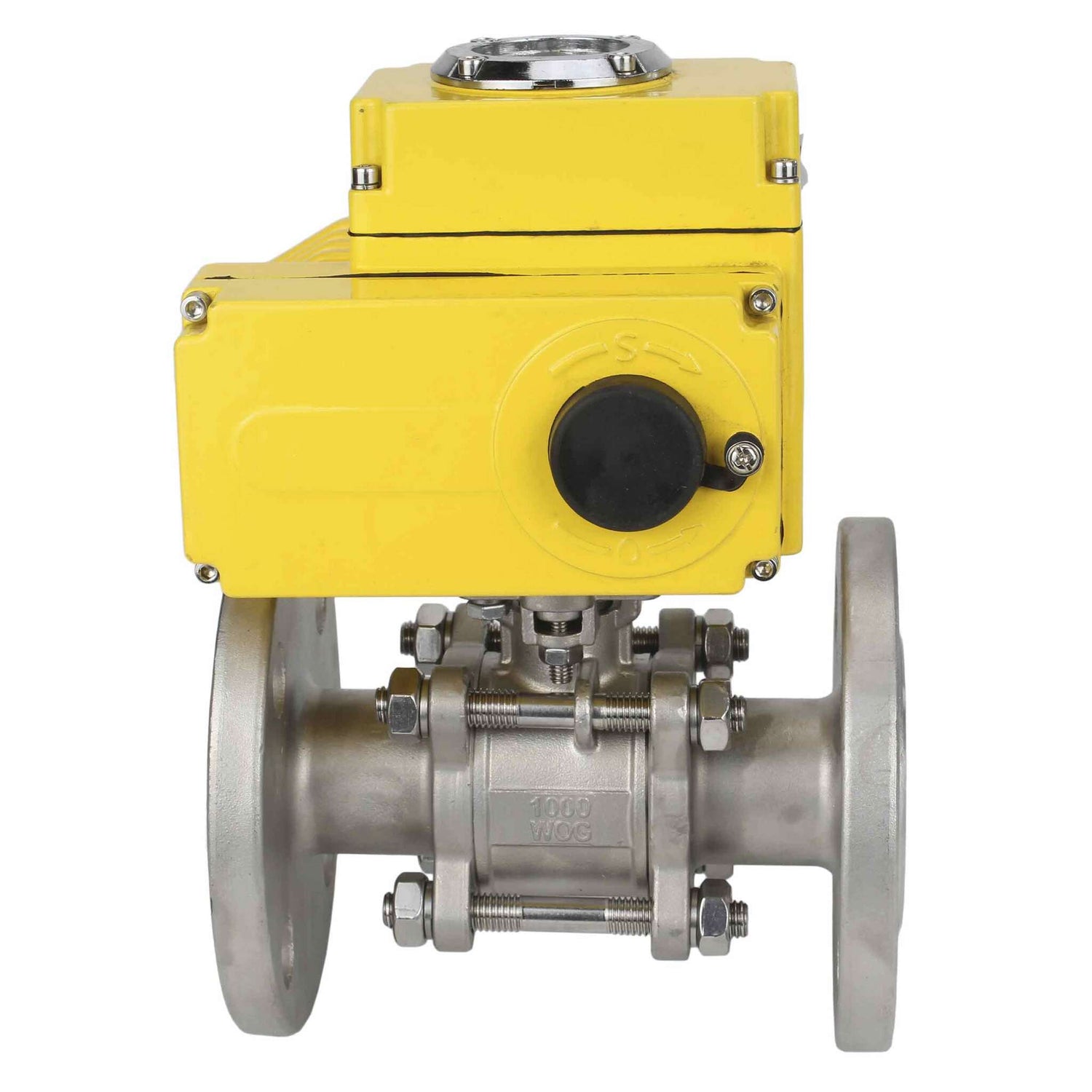 Stainless steel ball valve Elephant BVFPT-ISO,316,180 40 bar three-part, body material - stainless steel SS316, seal - PTFE, flanged, full port, electric actuator Elephant-003 220 V