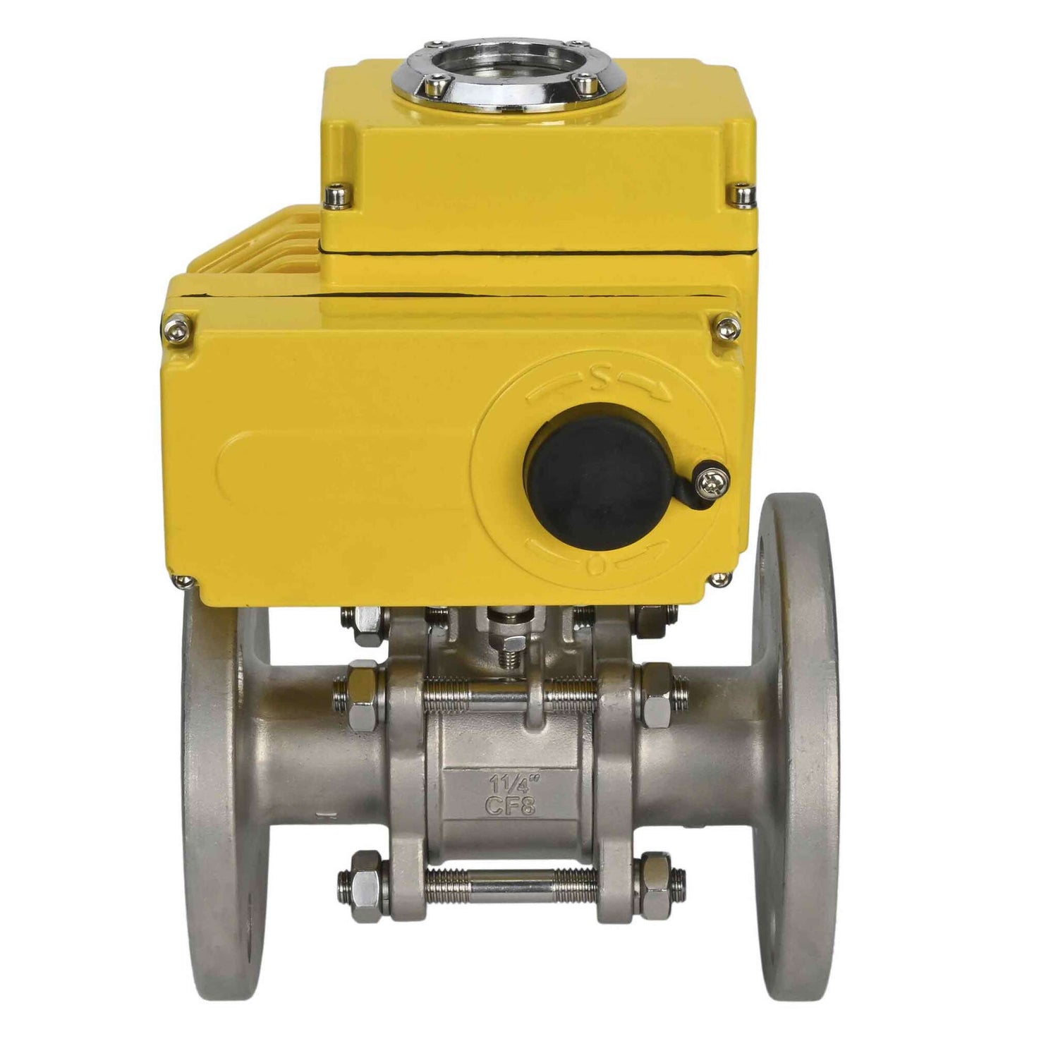 Stainless steel ball valve Elephant BVFPT-ISO,316,180 three-part, body material - stainless steel SS316, seal - PTFE, flanged, full port, electric actuator Elephant-003 24 V