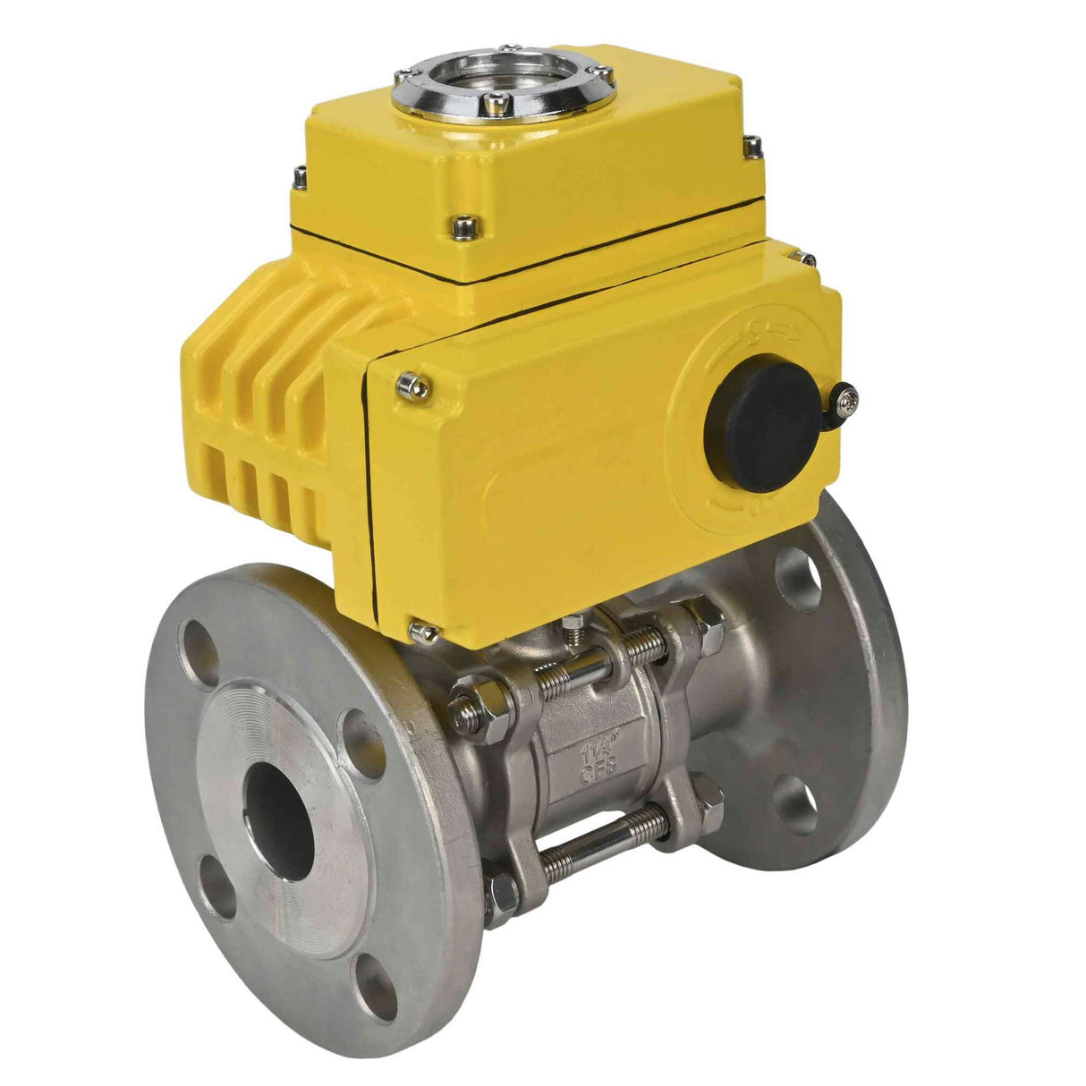 Stainless steel ball valve Elephant BVFPT-ISO,316,180 three-part, body material - stainless steel SS316, seal - PTFE, flanged, full port, electric actuator Elephant-003 24 V