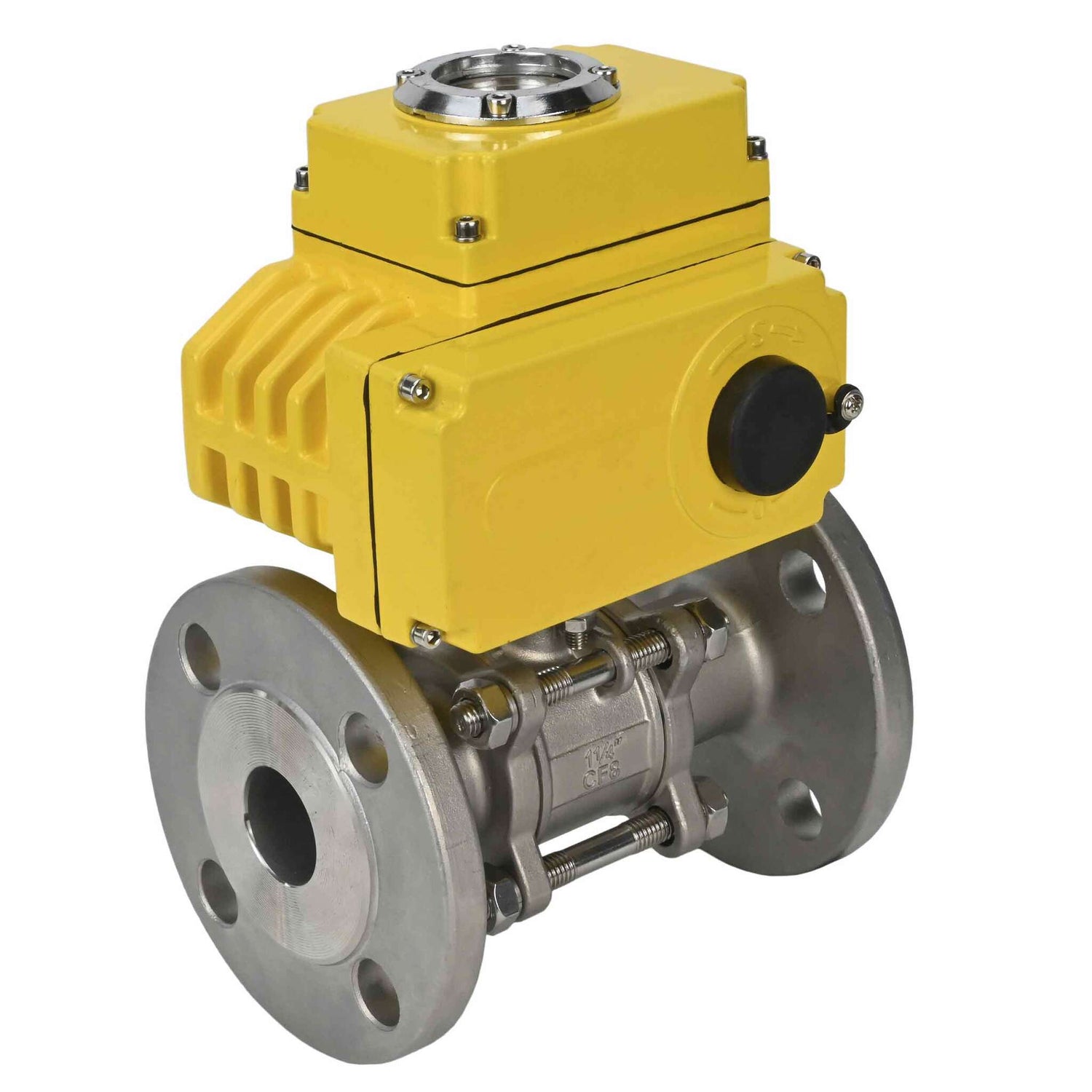 Stainless steel ball valve Elephant BVFPT-ISO,316,180 three-part, body material - stainless steel SS316, seal - PTFE, flanged, full port, electric actuator Elephant-003 24 V