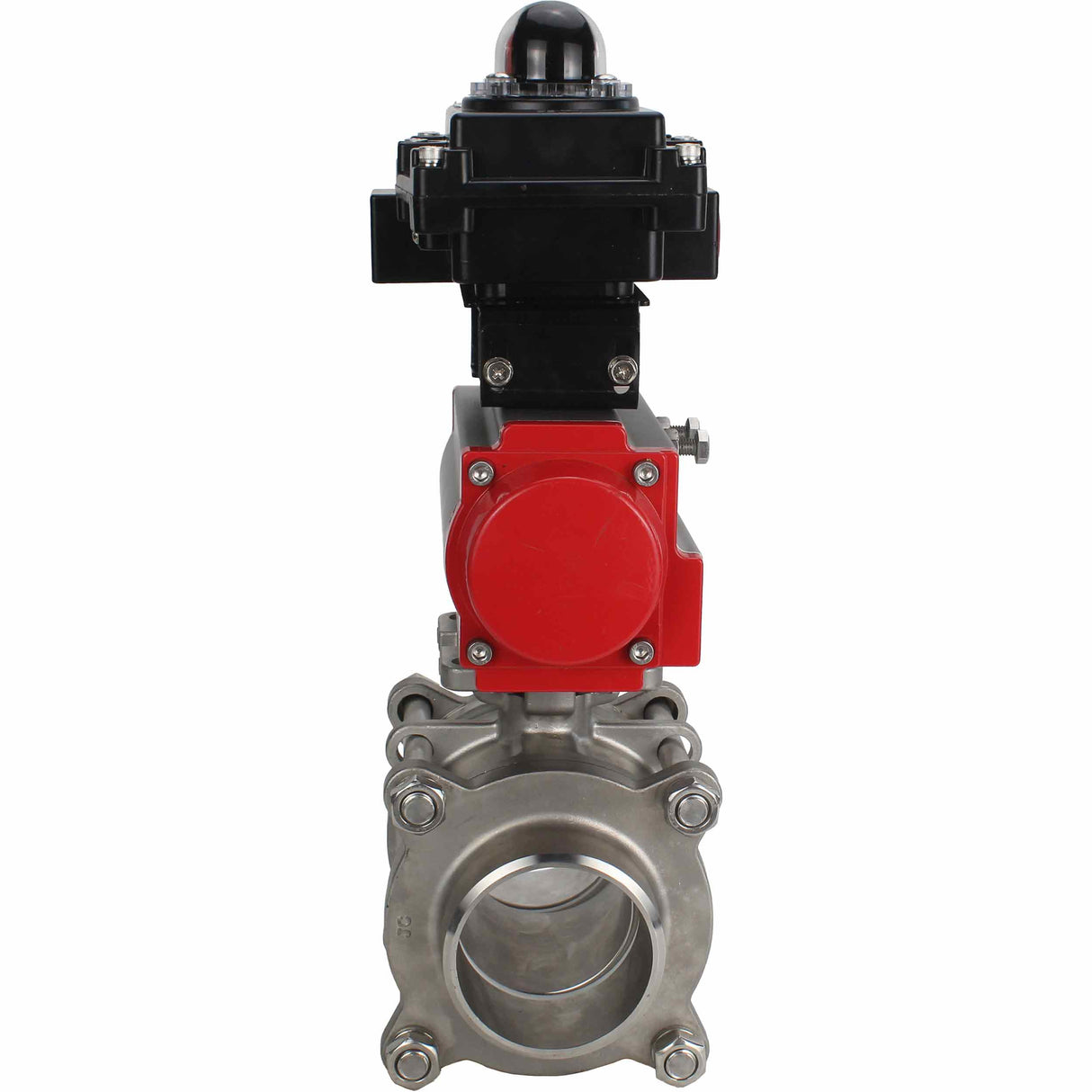 Stainless steel ball valve Elephant BVPP 316,200-ISO 63 bar SS316 full port, for welding, body material - stainless steel, pneumatic actuator Elephant SA, limit switch block APL-410N EX