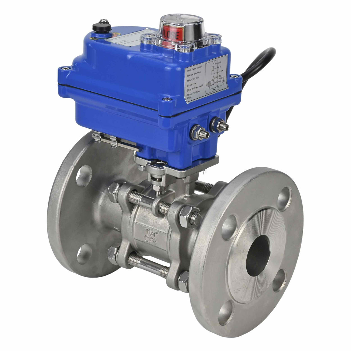 Stainless steel ball valve Elephant ksfpt-304-180-12v, body material - stainless steel AISI 304, ball material - stainless steel AISI 304, seal - PTFE, electric actuator operated