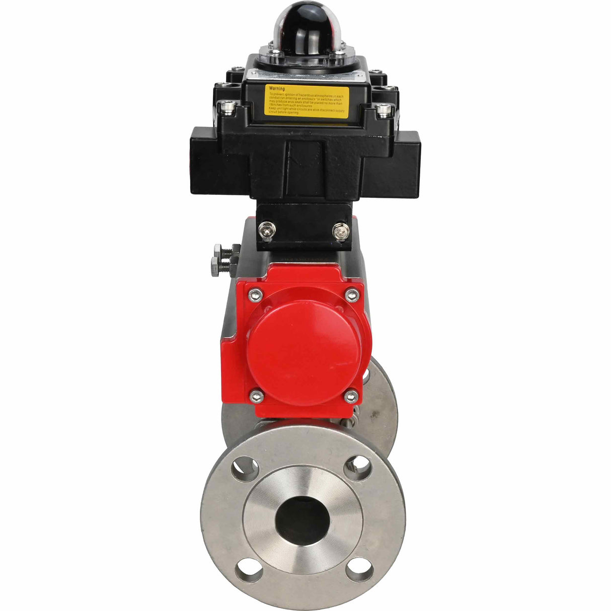 Stainless steel ball valve Elephant BVFPT-ISO,316,180 three-part, body material - stainless steel SS316, seal - PTFE, flanged, full port, pneumatic actuator Elephant DA, limit switch block APL-410N EX