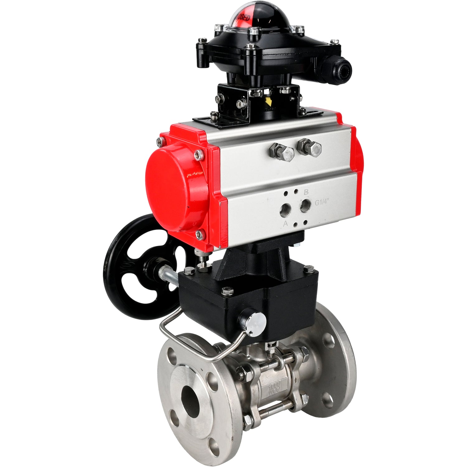 Stainless steel ball valve Elephant ksfpt-304-180-da-apl210n-hdm, body material - stainless steel AISI 304, ball material - stainless steel AISI 304, seal - PTFE, pneumatic actuator operated