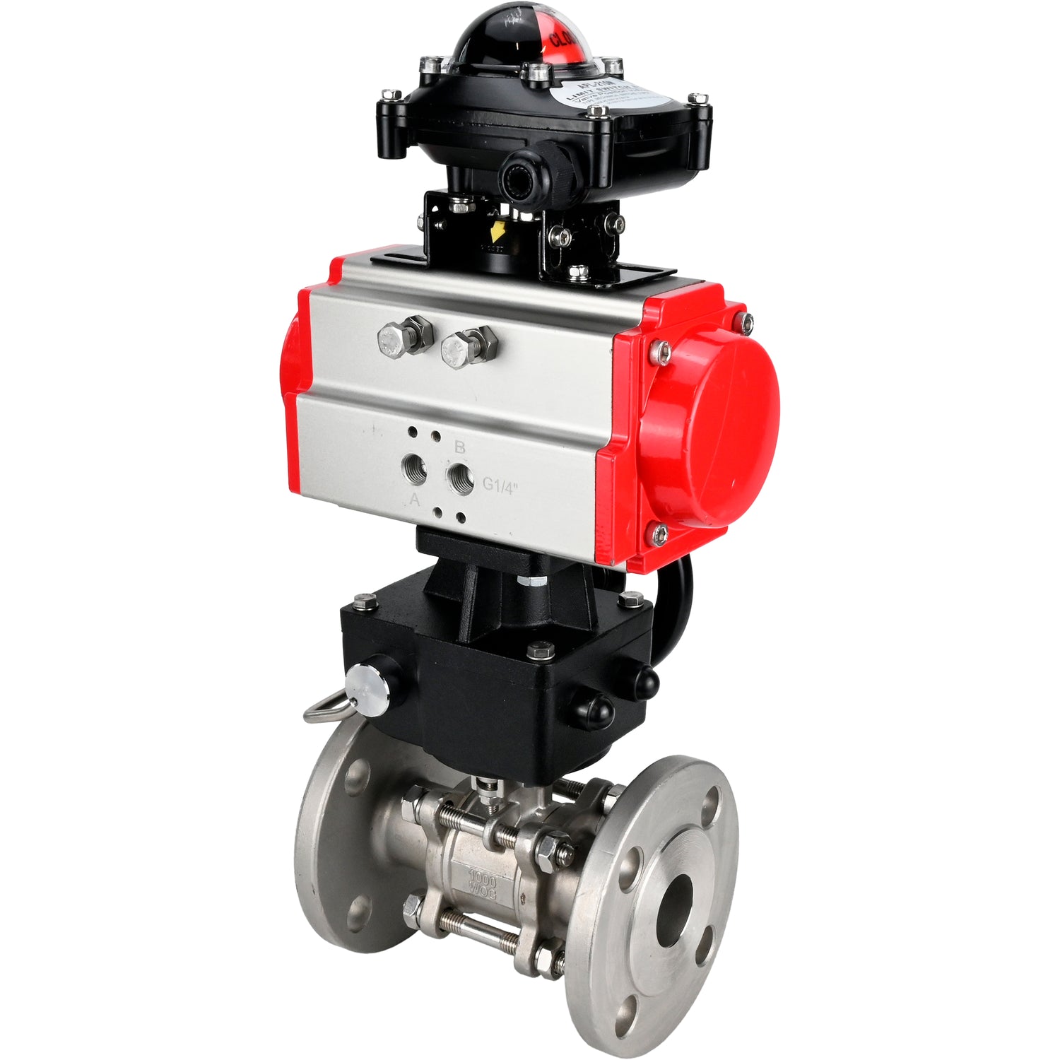 Stainless steel ball valve Elephant ksfpt-304-180-da-apl210n-hdm, body material - stainless steel AISI 304, ball material - stainless steel AISI 304, seal - PTFE, pneumatic actuator operated