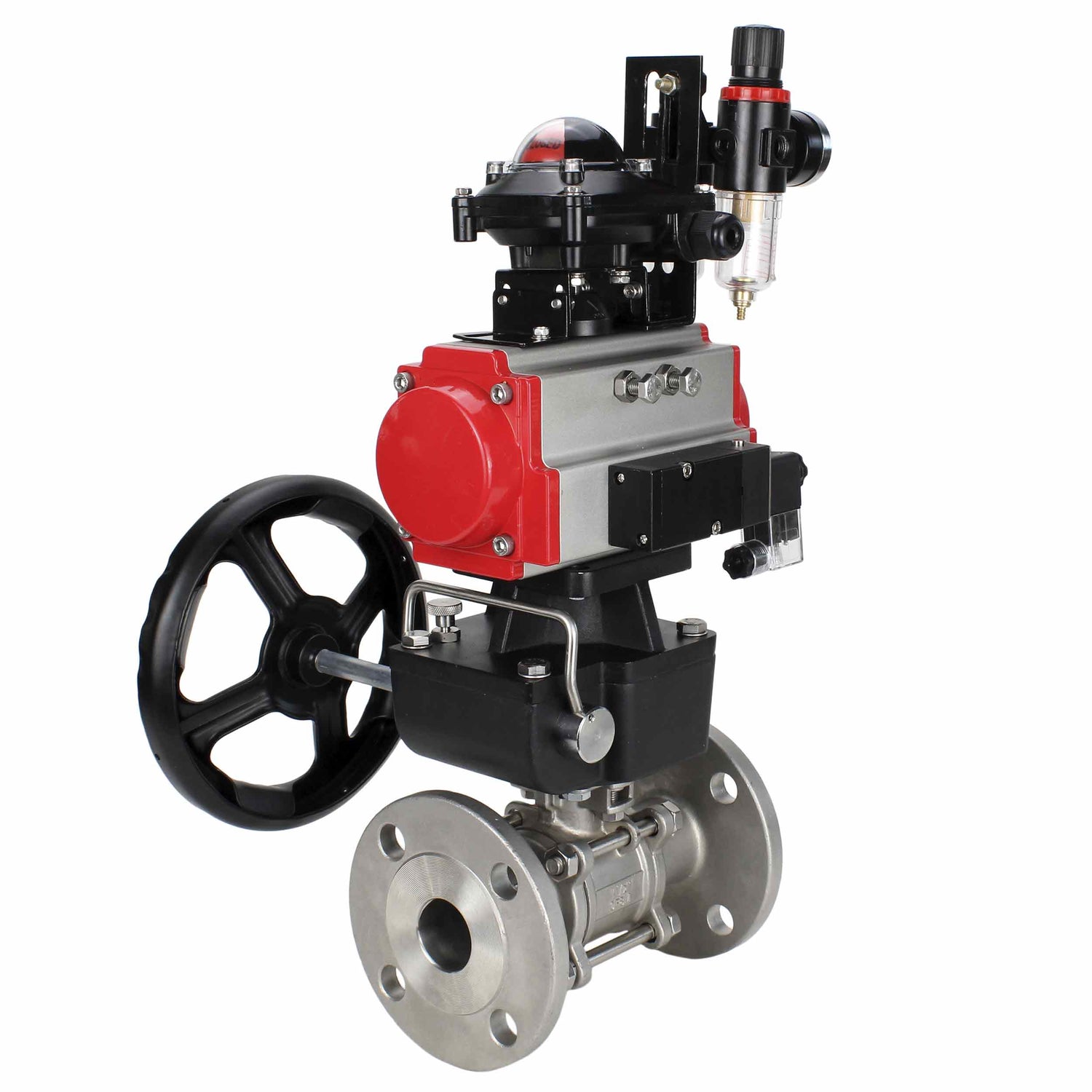 Stainless steel ball valve Elephant ksfpt-316-180-da-4m310-110/220v-apl210n-hdm-afc2000, body material - stainless steel AISI 316, ball material - stainless steel AISI 316, seal - PTFE, pneumatic actuator operated