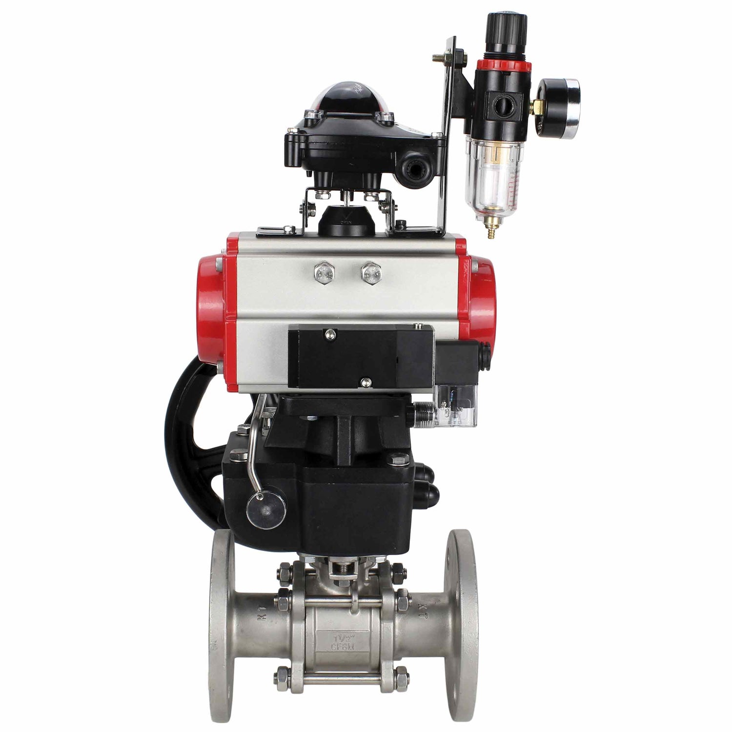 Stainless steel ball valve Elephant ksfpt-304-180-da-4m310-24v-apl210n-hdm-afc2000, body material - stainless steel AISI 304, ball material - stainless steel AISI 304, seal - PTFE, pneumatic actuator operated