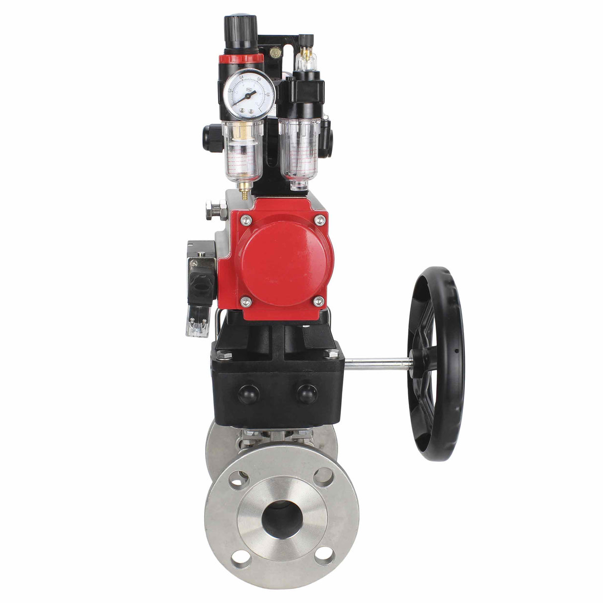 Stainless steel ball valve Elephant ksfpt-304-180-da-4m310-24v-apl210n-hdm-afc2000, body material - stainless steel AISI 304, ball material - stainless steel AISI 304, seal - PTFE, pneumatic actuator operated