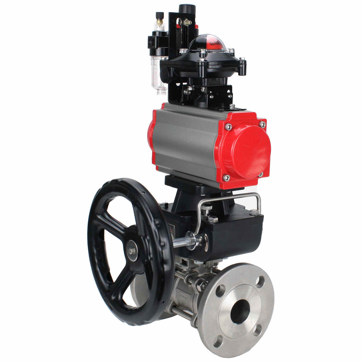 Stainless steel ball valve Elephant ksfpt-304-180-da-4m310-24v-apl210n-hdm-afc2000, body material - stainless steel AISI 304, ball material - stainless steel AISI 304, seal - PTFE, pneumatic actuator operated