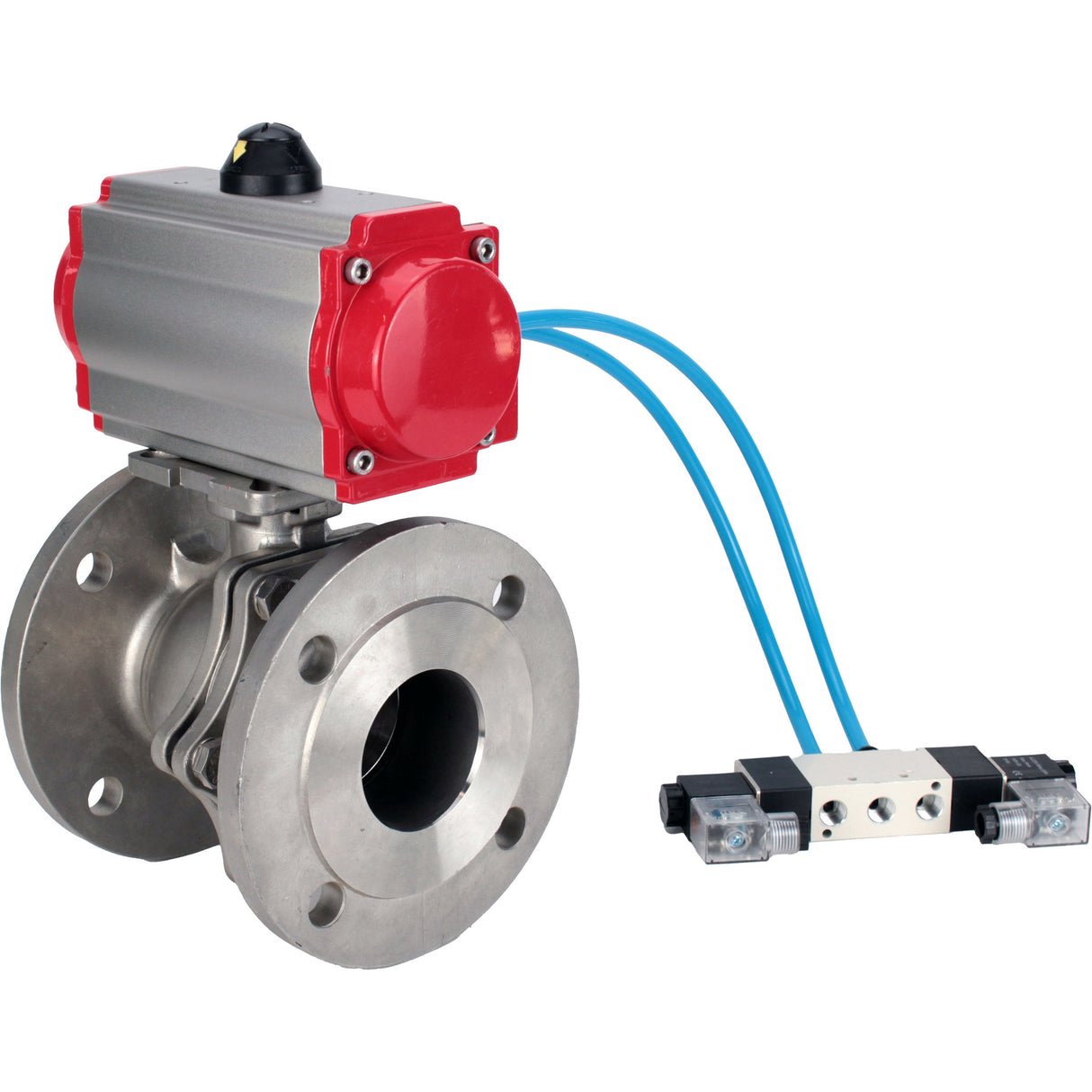 Ball valves Elephant BV3232P(2pc)-FP-F-ISO-H DN15-300 16 bar/16, full bore flanged, stainless steel SS316, seal - PTFE, with pneumatic actuator PA-SA with return springs, with pneumatic distributor 4V320-10 220V