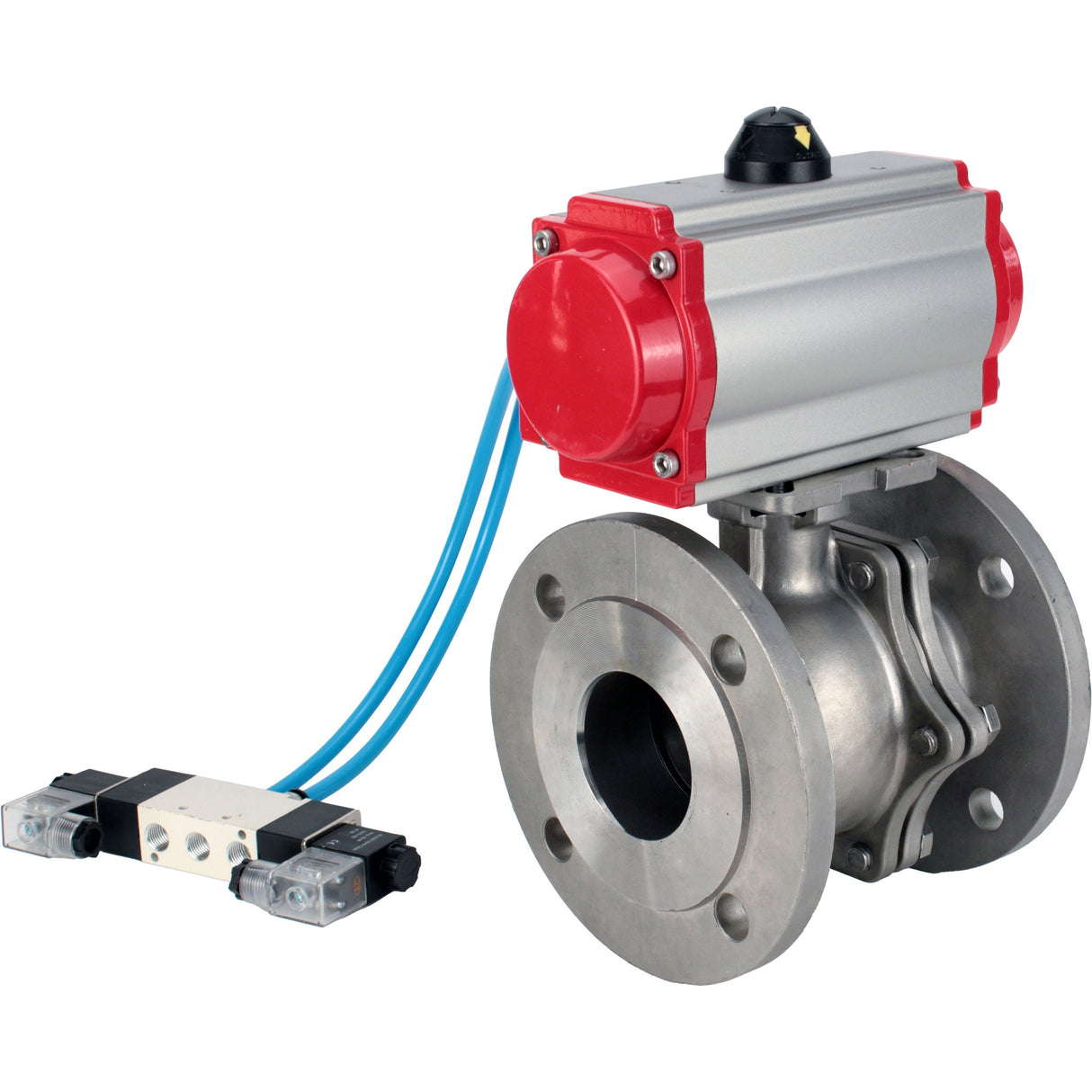 Ball valves Elephant BV3232P(2pc)-FP-F-ISO-H DN15-300 16 bar/16, full bore flanged, stainless steel SS316, seal - PTFE, with double-acting PA-DA pneumatic actuator, with pneumatic distributor 4V320-08 220V