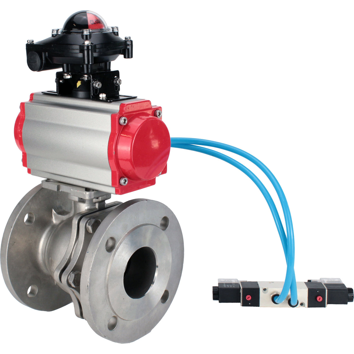 Ball valves Elephant BV3232P(2pc)-FP-F-ISO-H DN15-300 16 bar/16, full bore flanged, stainless steel SS316, seal - PTFE, with double-acting PA-DA pneumatic actuator, with pneumatic distributor 4V320-08 220V, with LSU APL-210N