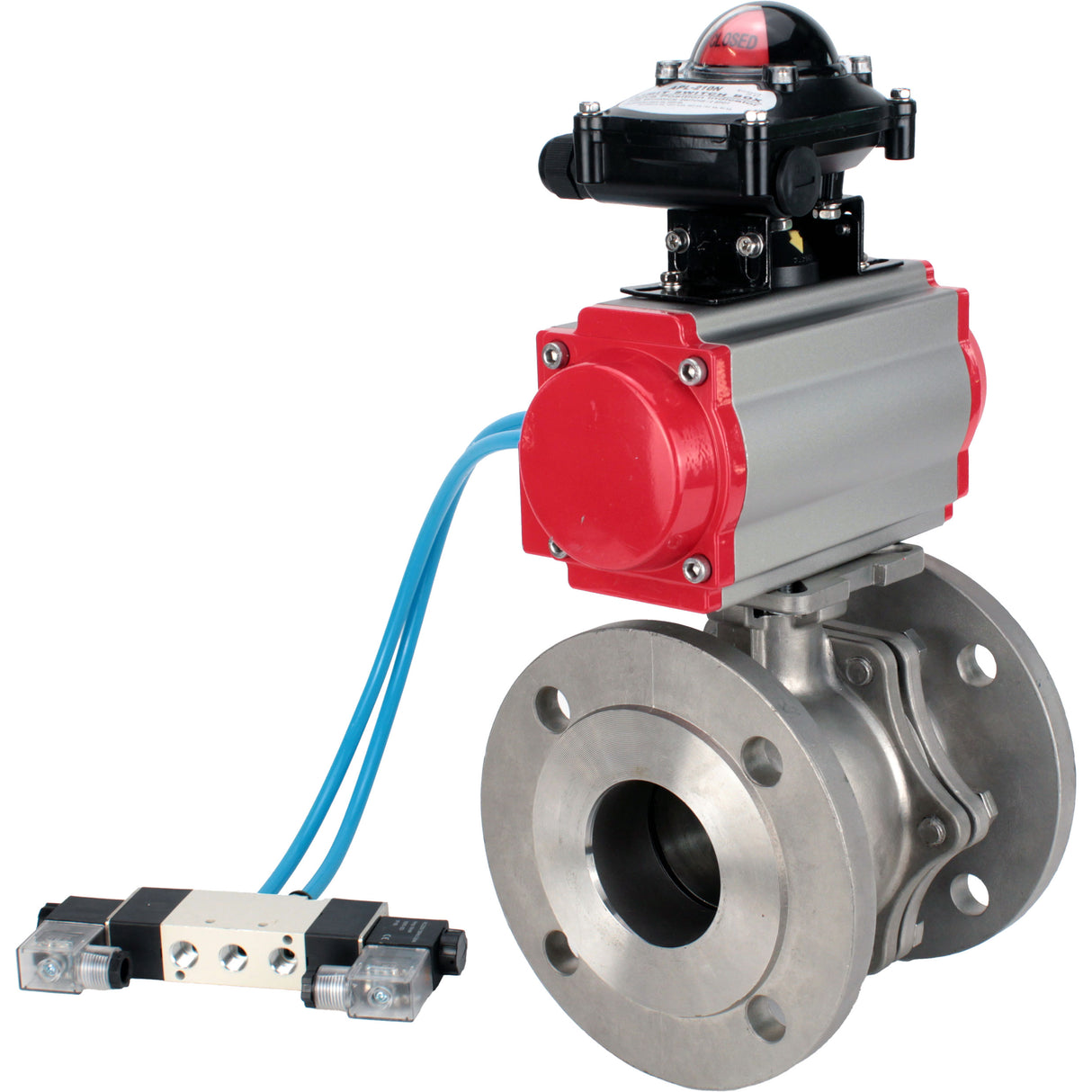 Ball valves Elephant BV3232P(2pc)-FP-F-ISO-H DN15-300 16 bar/16, full bore flanged, stainless steel SS316, seal - PTFE, with double-acting PA-DA pneumatic actuator, with pneumatic distributor 4V320-08 220V, with LSU APL-210N