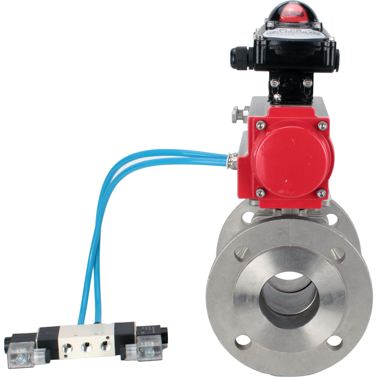 Ball valves Elephant BV3232P(2pc)-FP-F-ISO-H DN15-300 16 bar/16, full bore flanged, stainless steel SS316, seal - PTFE, with double-acting PA-DA pneumatic actuator, with pneumatic distributor 4V320-08 220V, with LSU APL-210N