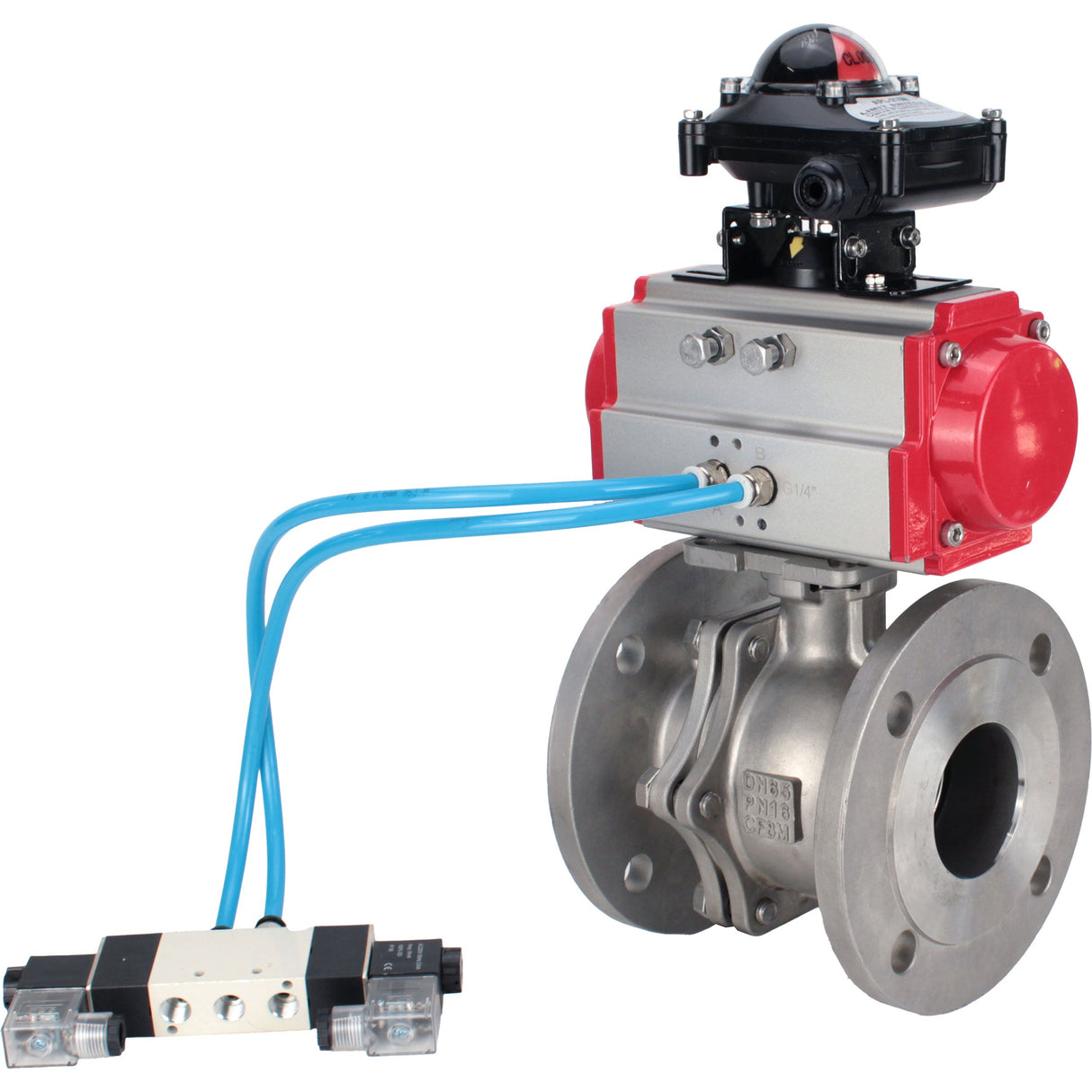 Ball valves Elephant BV3232P(2pc)-FP-F-ISO-H DN15-300 16 bar/16, full bore flanged, stainless steel SS316, seal - PTFE, with double-acting PA-DA pneumatic actuator, with pneumatic distributor 4V320-08 220V, with LSU APL-210N