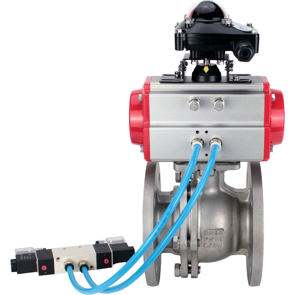 Ball valves Elephant BV3232P(2pc)-FP-F-ISO-H DN15-300 16 bar/16, full bore flanged, stainless steel SS316, seal - PTFE, with double-acting PA-DA pneumatic actuator, with pneumatic distributor 4V320-08 220V, with LSU APL-210N