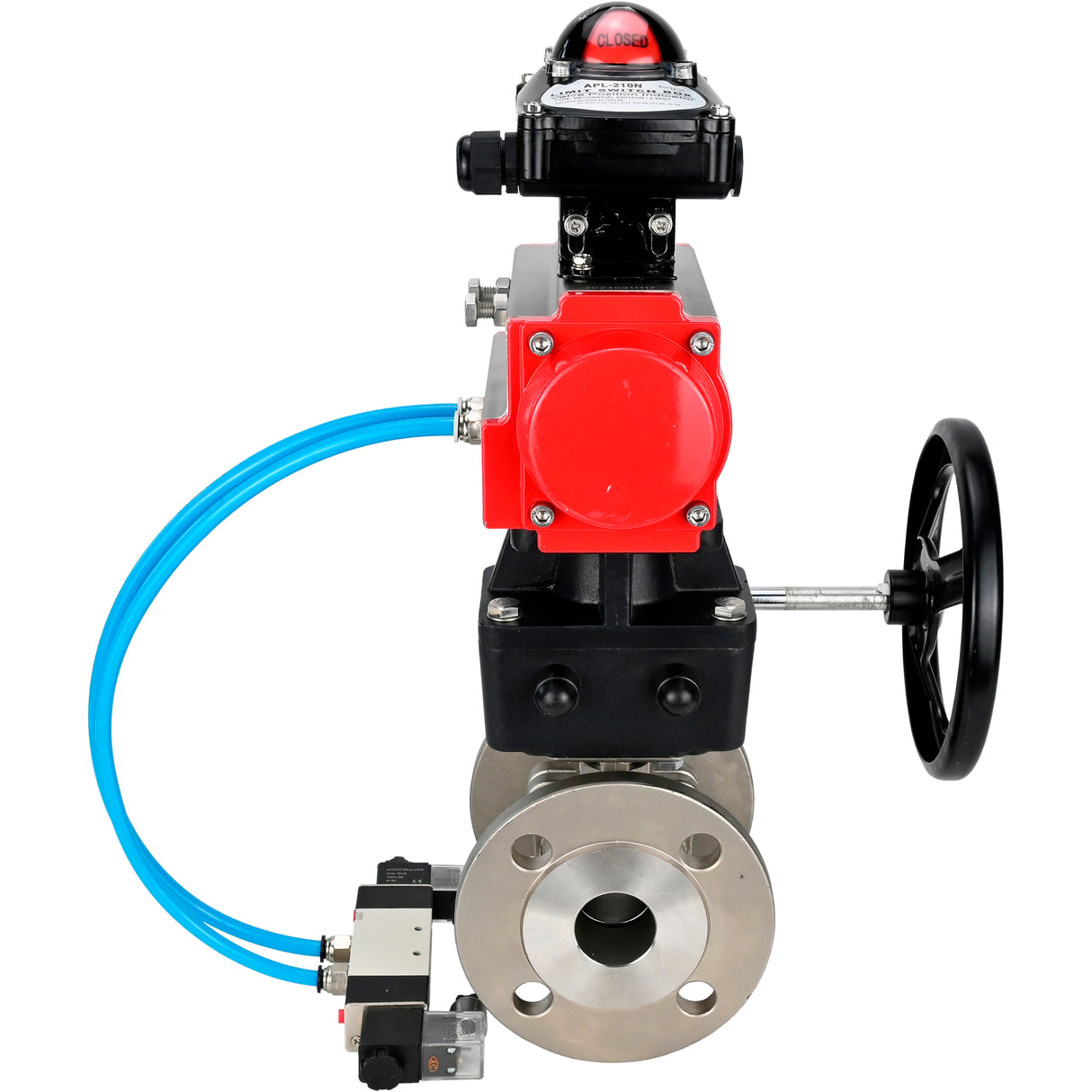 Ball valves Elephant BV3232P(2pc)-FP-F-ISO-H DN15-300 16 bar/16, full bore flanged, stainless steel SS316, seal - PTFE, with double-acting PA-DA pneumatic actuator, with pneumatic distributor 4V320-08 220V, with LSU APL-210N, with manual Doubler MON