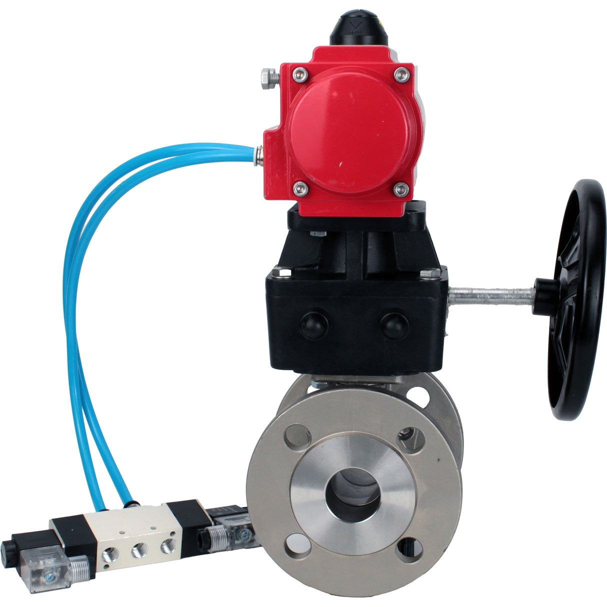 Ball valves Elephant BV3232P(2pc)-FP-F-ISO-H DN15-300 16 bar/16, full bore flanged, stainless steel SS316, seal - PTFE, with double-acting PA-DA pneumatic actuator, with pneumatic distributor 4V320-08 220V, with manual Doubler MON