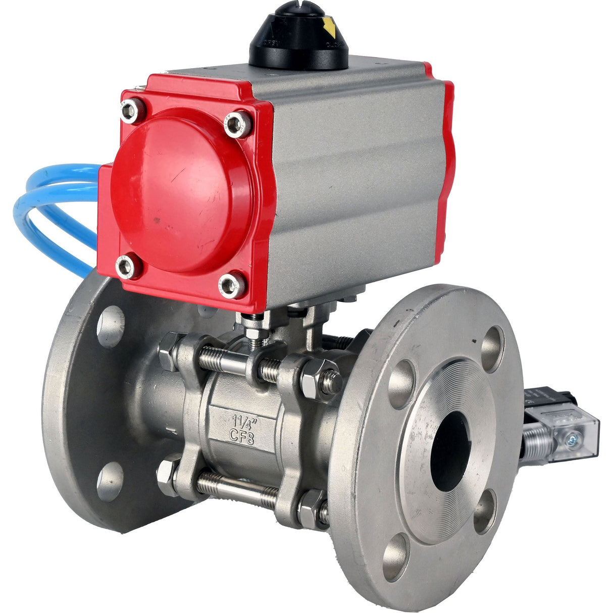 Ball valves Elephant BV3131P(3pc)-FP-F-ISO-H 16 bar, three-piece full bore flanged, stainless steel SS304, seal - PTFE, with double-acting PA-DA pneumatic actuator, with pneumatic distributor 4V320-10 220V