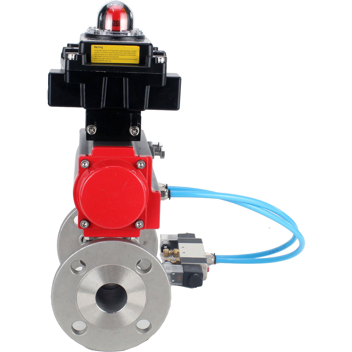 Ball valves Elephant BV3232P(3pc)-FP-F-ISO-H 16 bar, three-piece full bore flanged, stainless steel SS304, seal - PTFE, with double-acting PA-DA pneumatic actuator, with pneumatic distributor 4V320-10 220V, with LSU APL-410N EX