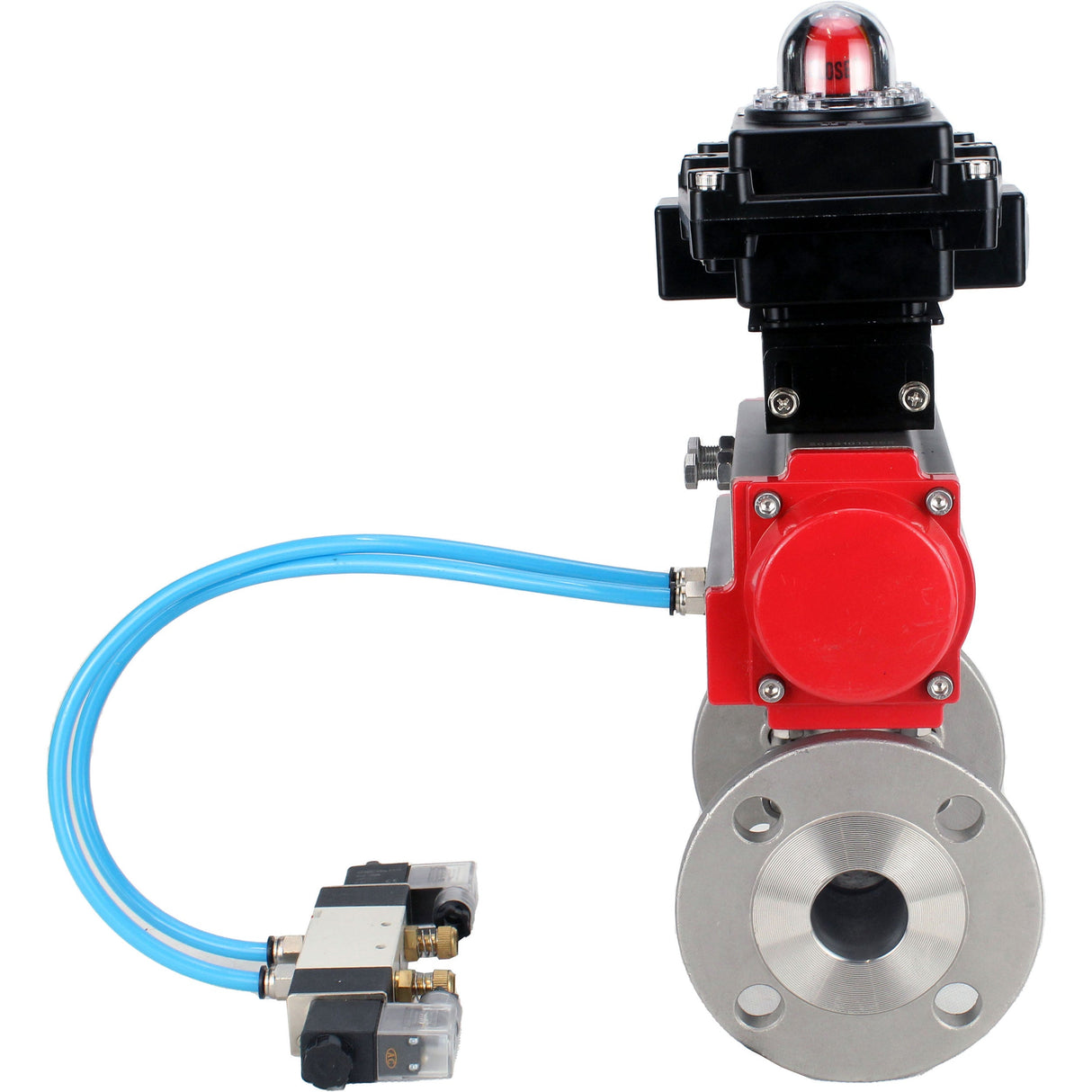 Ball valves Elephant BV3131P(3pc)-FP-F-ISO-H 16 bar, three-piece full bore flanged, stainless steel SS304, seal - PTFE, with pneumatic actuator PA-SA with return springs, with pneumatic distributor 4V320-10 220V, with LSU APL-410N EX
