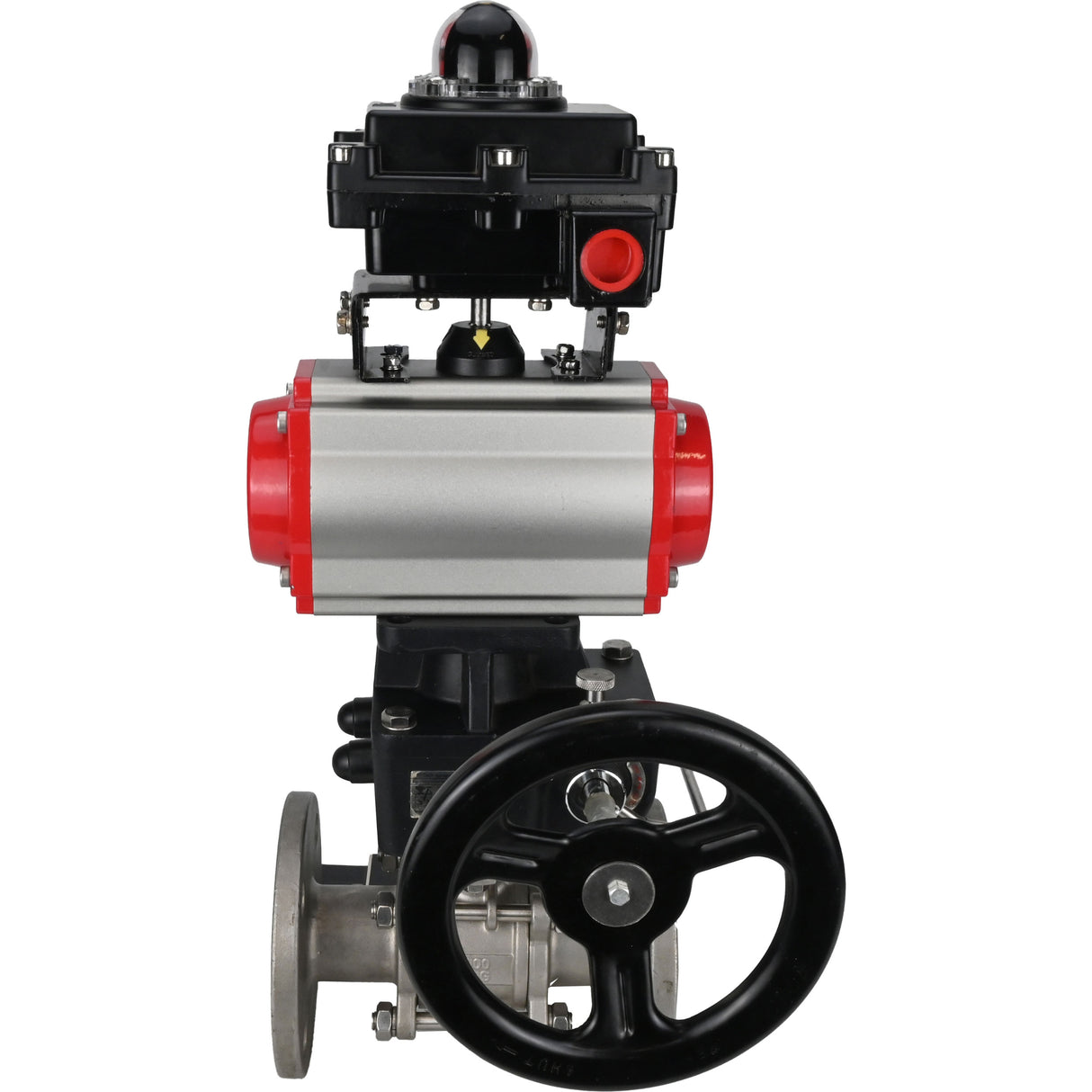 Ball valves Elephant BV3131P(3pc)-FP-F-ISO-H DN15-40 16 bar, three-piece full bore flanged, stainless steel SS304, PTFE, with pneumatic drive PA-DA, with pneumatic distributor 4V320-08 220V, with LSU APL-410N EX , manual Doubler MON1-250-T26-ISO